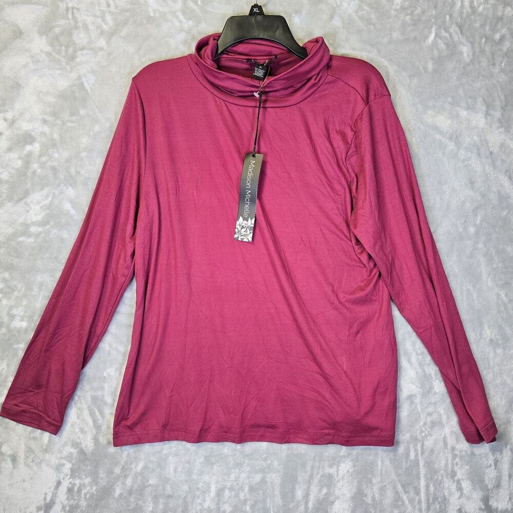 NWT Madison Michelle Turtleneck Shirt Womens XL  Red Raspberry Long Sleeve